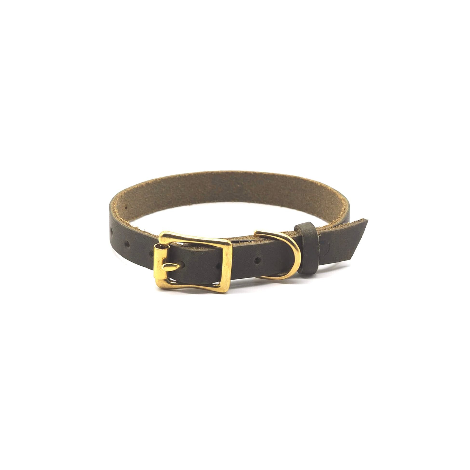 Schmales Lederhalsband in Olive