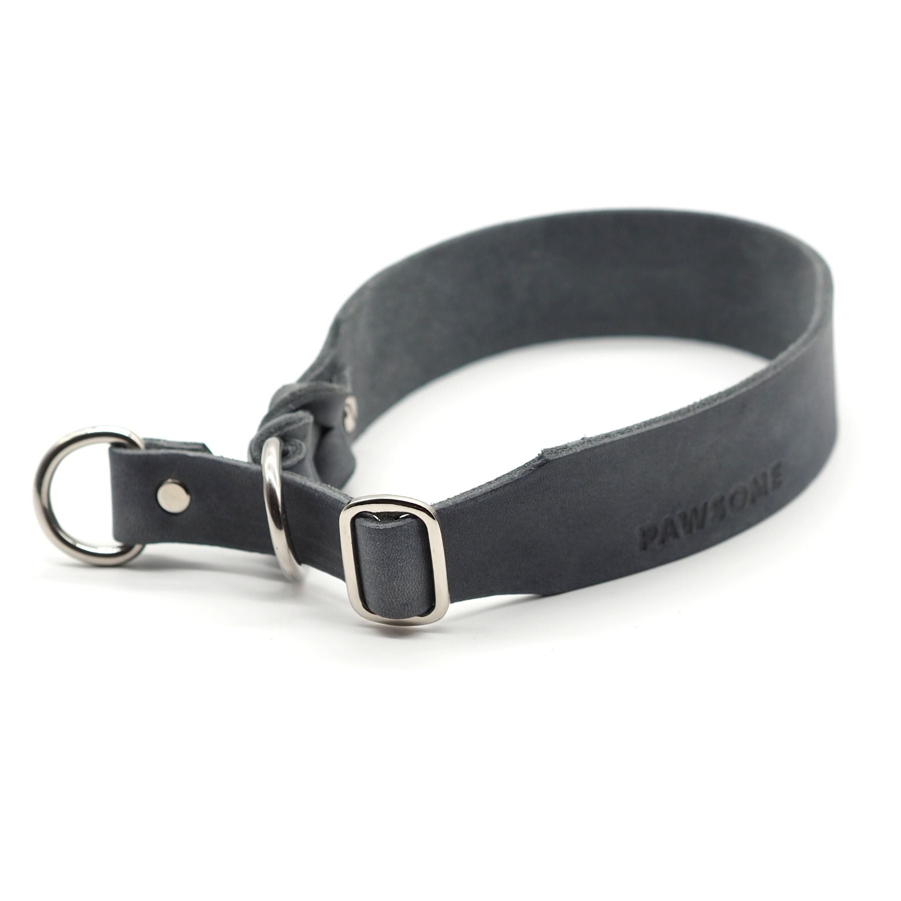 Zugstopp-Halsband aus Fettleder 'Steingrau'