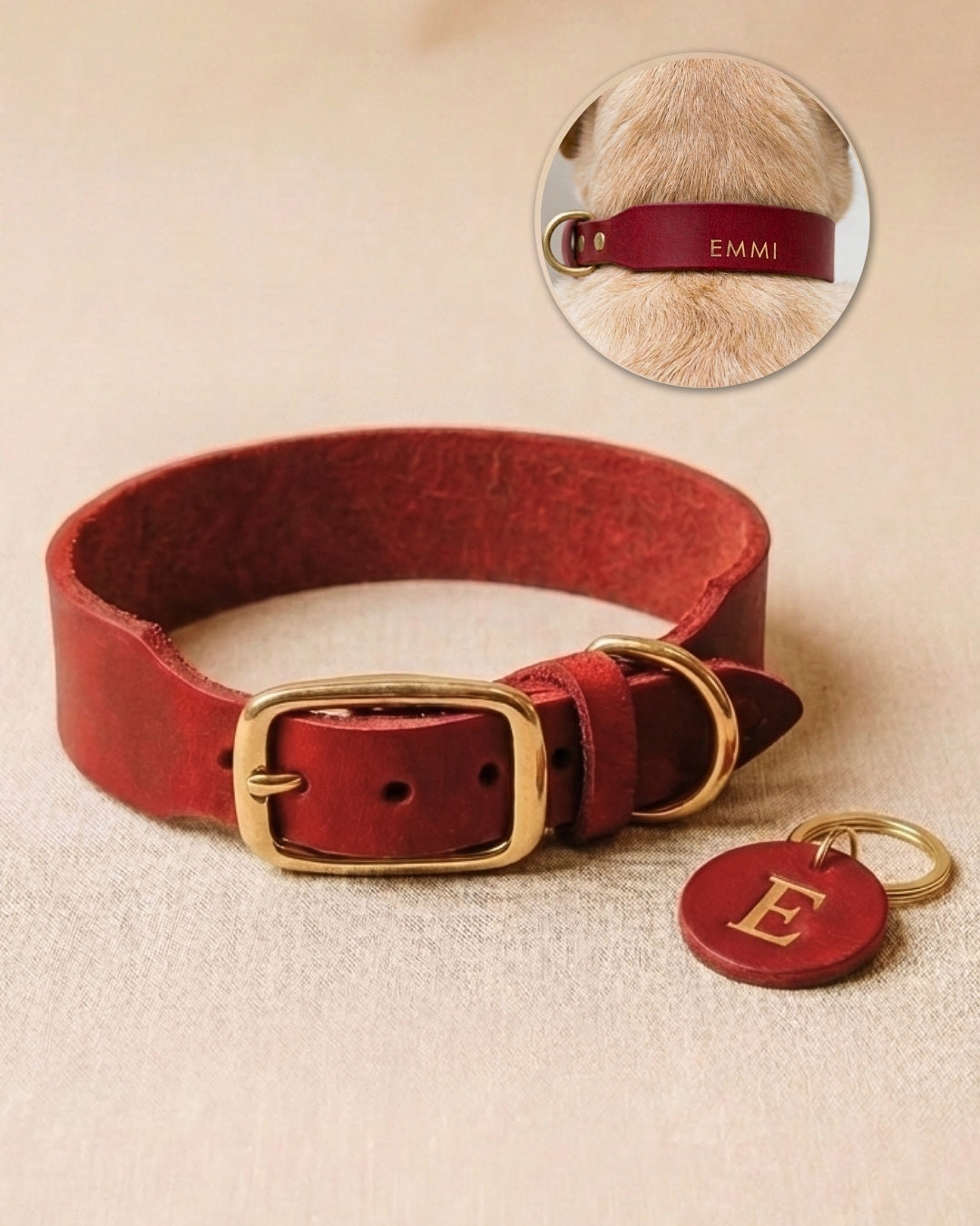 Personalisierbares Lederhalsband  mit Name | Chili