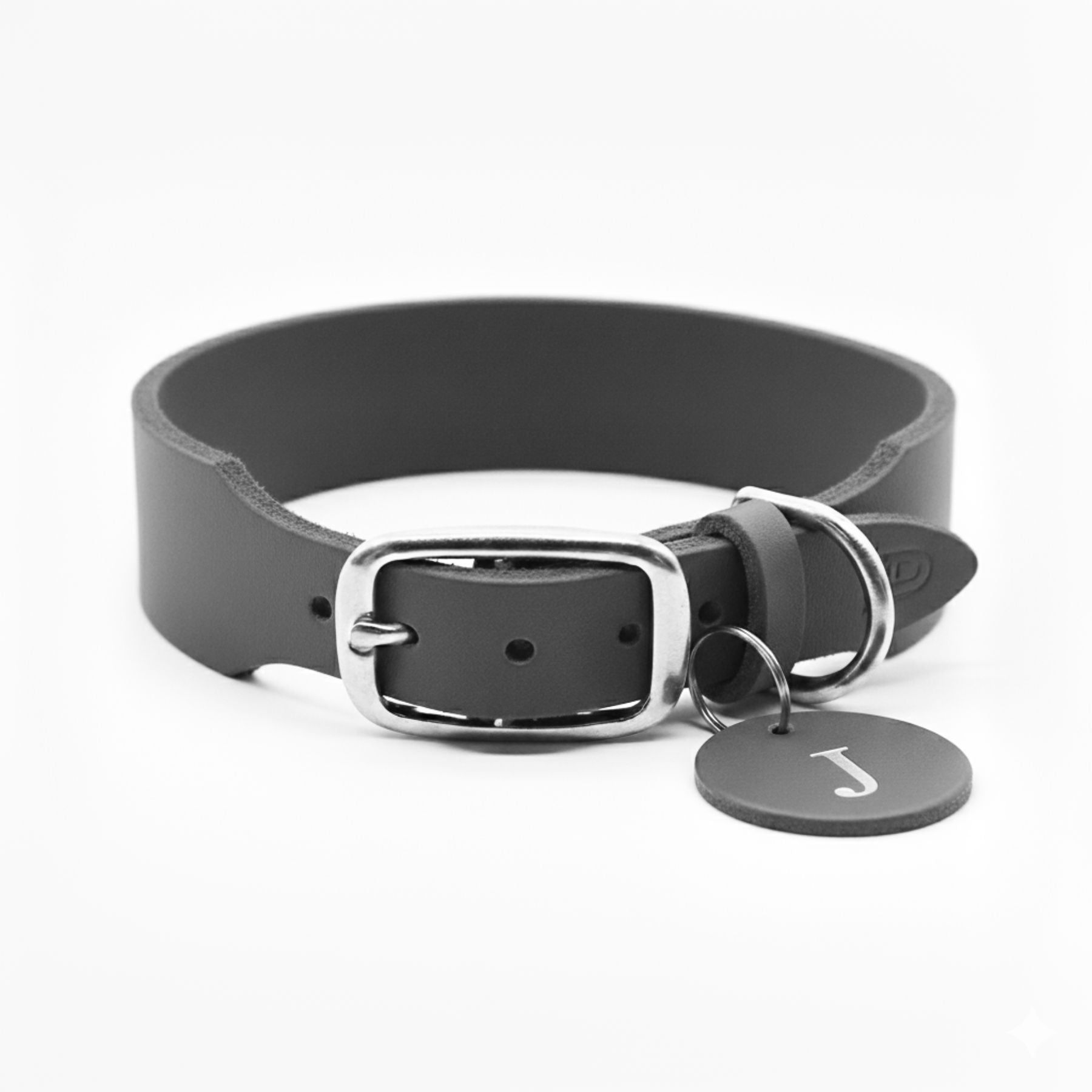 Personalisierbares Lederhalsband  mit Name | Steingrau