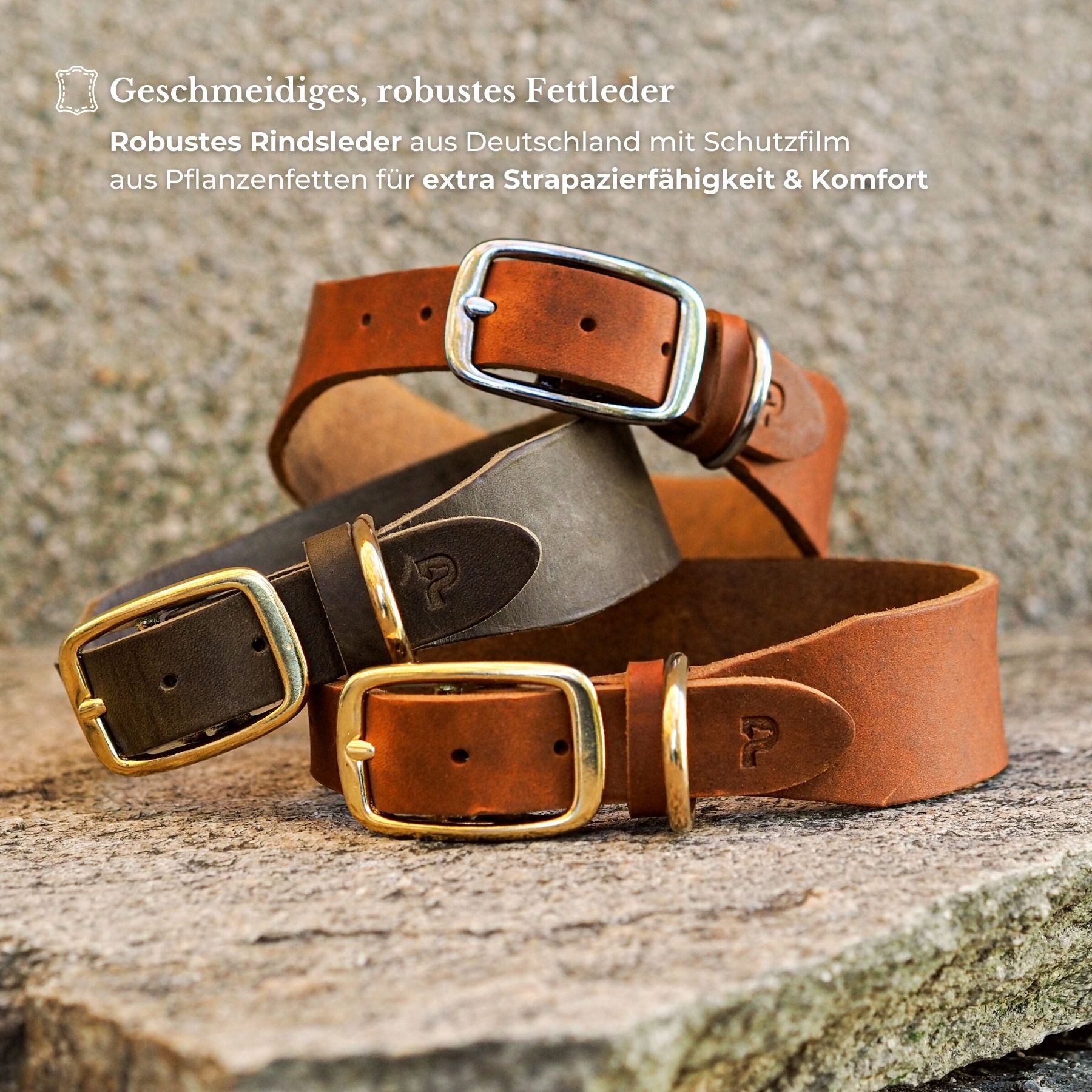 Personalisierbares Lederhalsband  mit Name | Olive