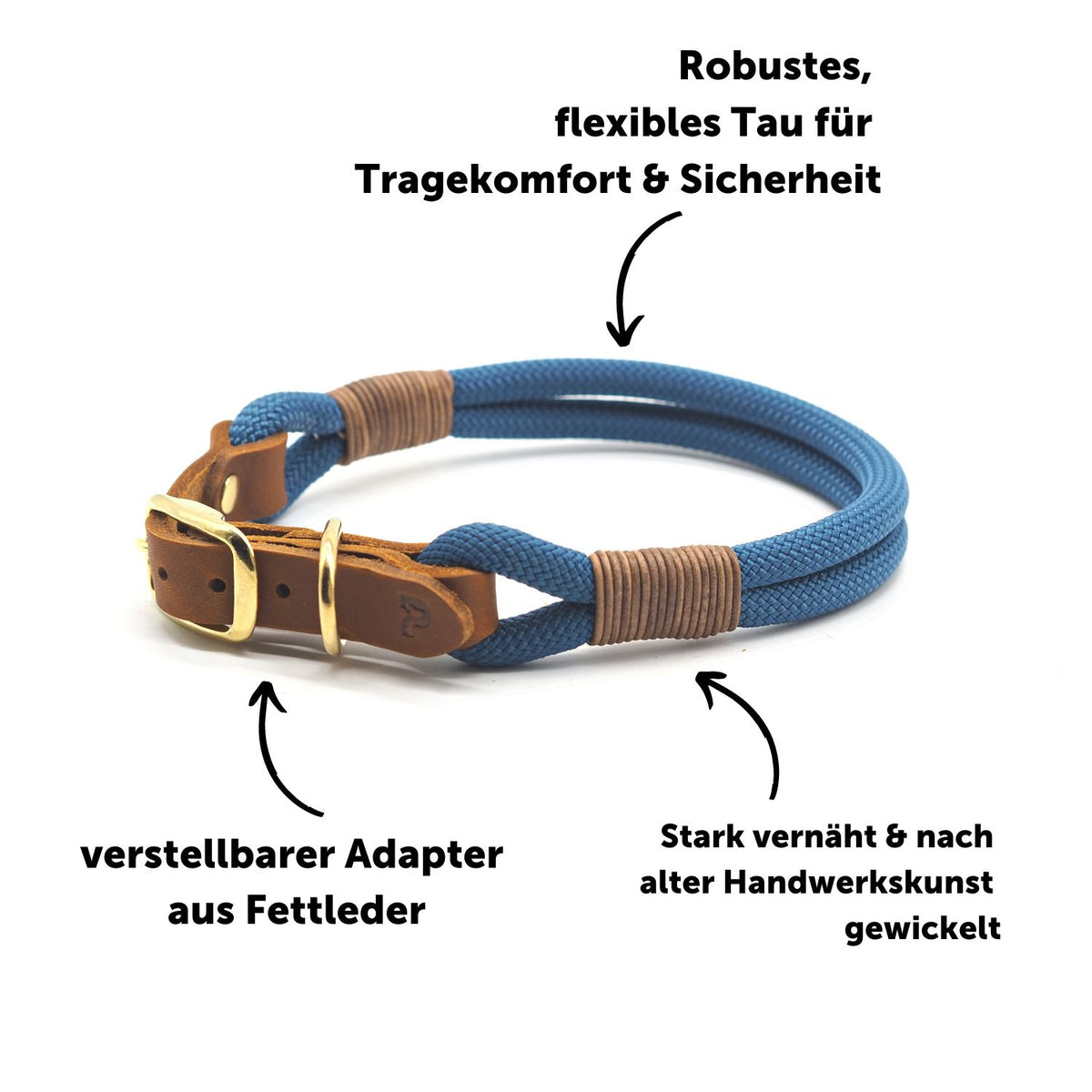 Tauhalsband 'Dusty Blue' aus Kletterseil nach Maß: Kletterseil-Farbe im Tageslicht – Pawsome Hundezubehör