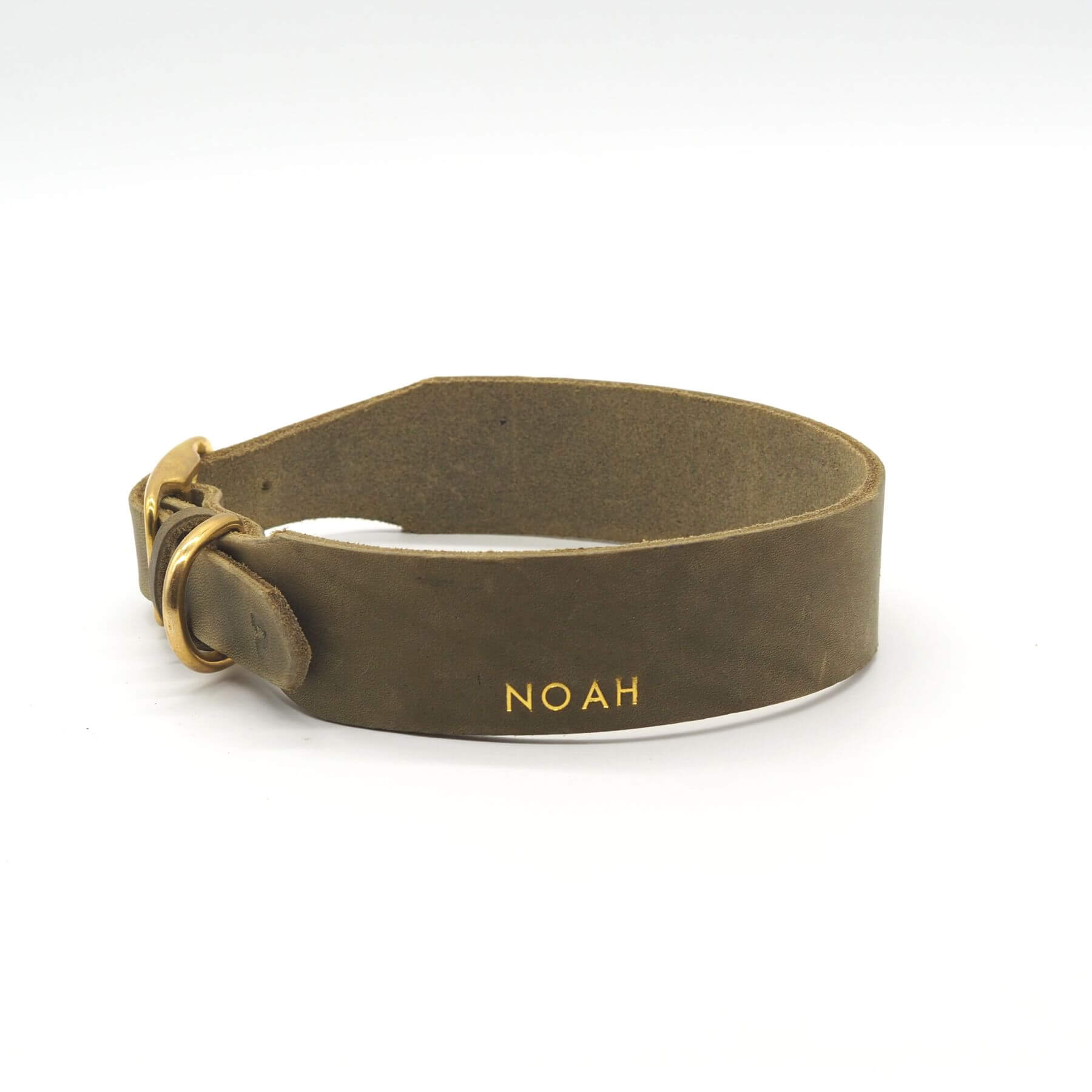 Personalisierbares Lederhalsband  mit Name | Olive