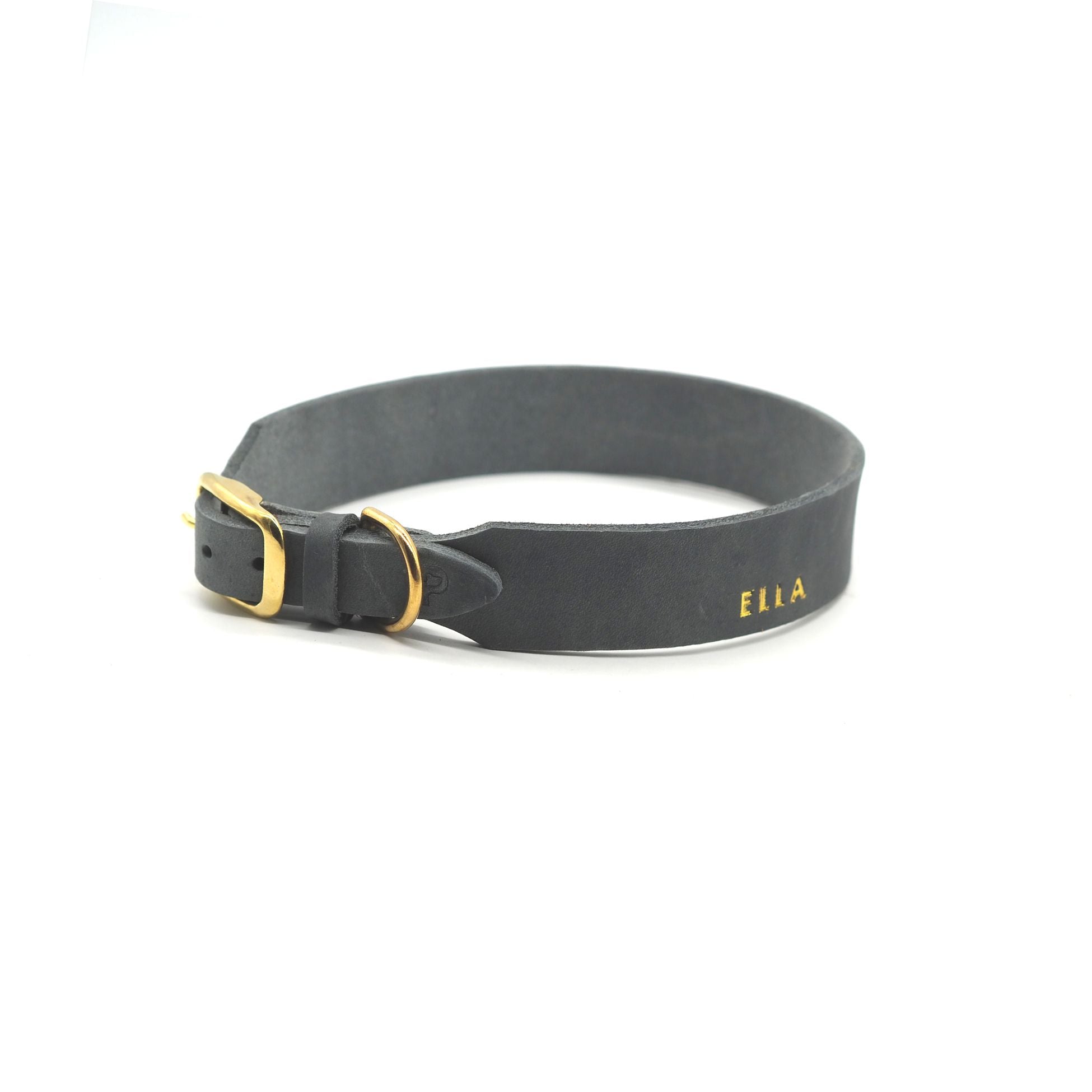 Personalisierbares Lederhalsband  mit Name | Steingrau