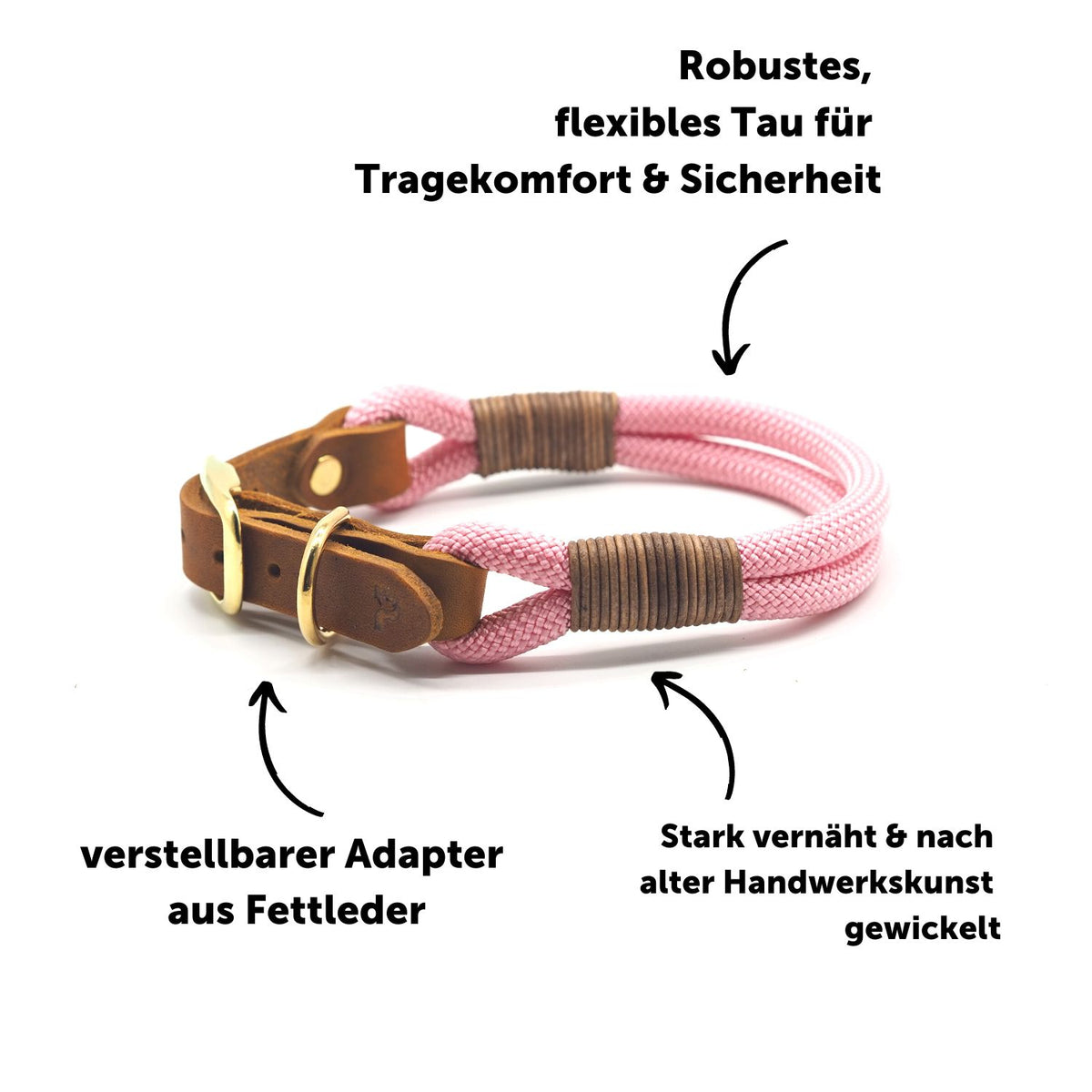 Tauhalsband 'Rosy' aus Kletterseil nach Maß: Kletterseil-Farbe im Tageslicht – Pawsome Hundezubehör