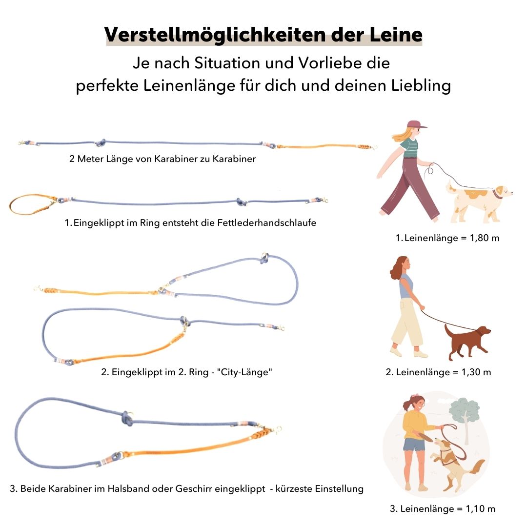 Tauleine 'Rosy' aus Kletterseil, handgefertigt: Individuell gefertigte Tauleine für kleine und große Hunde – Pawsome Hundezubehör